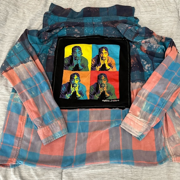 TUPAC Bleached Repurposed FLANNEL - Picture 1 of 7